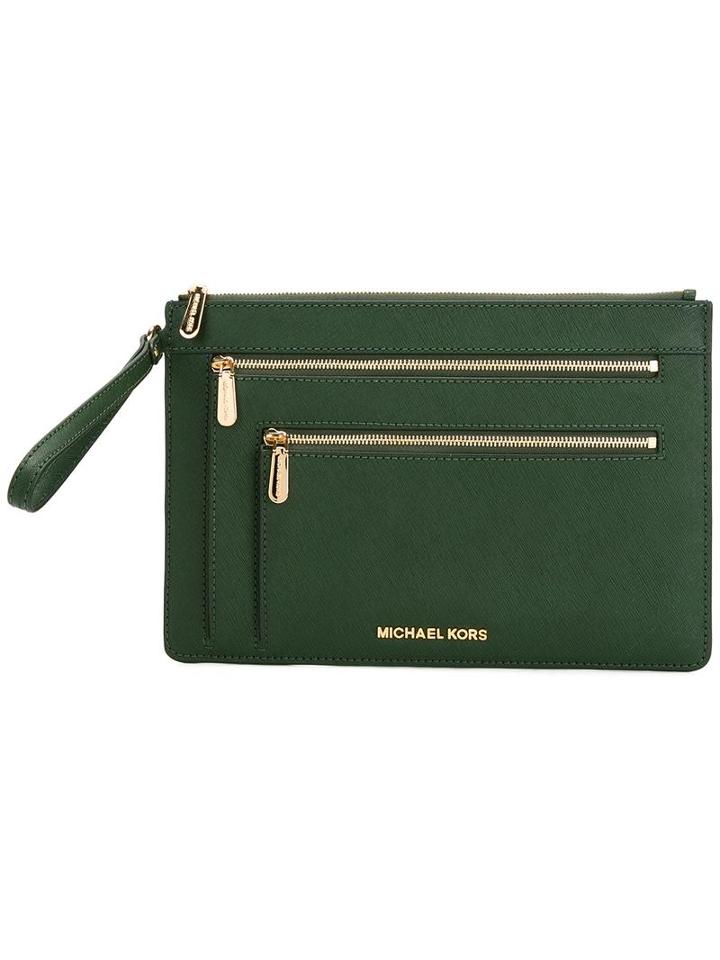 Michael Michael Kors Zipped Clutch, Women's, Green, Leather