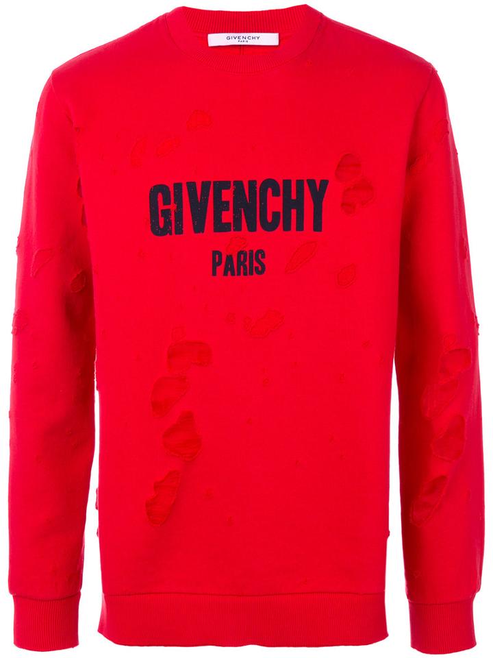 Givenchy - Distressed Logo Sweatshirt - Men - Cotton/polyester - S, Red, Cotton/polyester