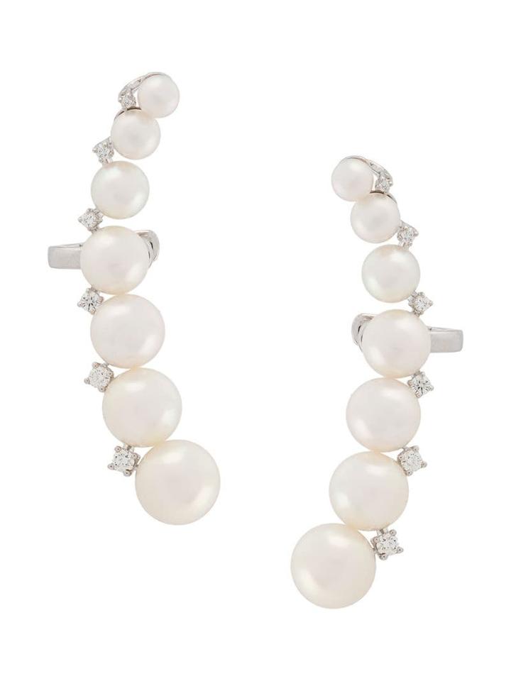 Yoko London 18kt White Gold Novus Akoya Pearl And Diamond Ear Climbers