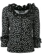 Dolce & Gabbana Frill Polka Dot Cardigan, Women's, Size: 44, Black, Silk/cotton/polyamide