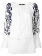 Roberto Cavalli Embroidered Sleeve Blouse, Women's, Size: 42, White, Cotton