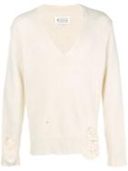 Maison Margiela V-neck Distressed Sweater - Neutrals