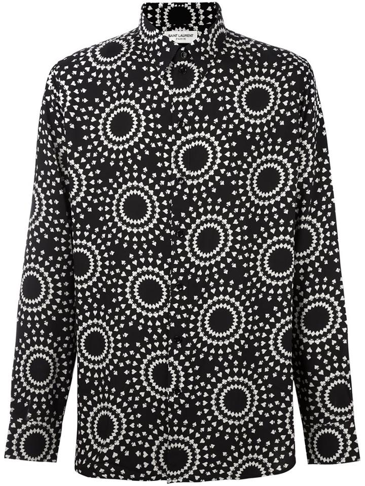 Saint Laurent Playing Card Patterned Shirt, Men's, Size: 41, Black, Viscose