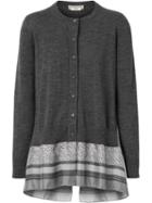 Burberry Monogram Print Scarf Detail Wool Cardigan - Grey