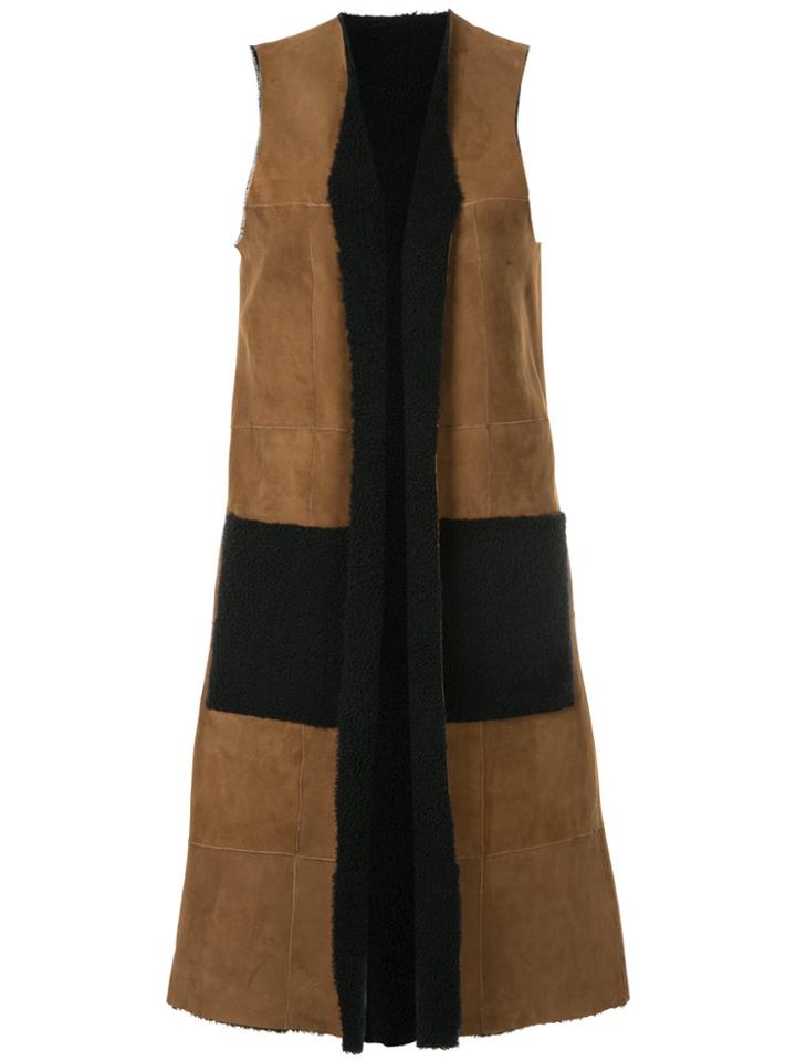 Astraet Furry Trim Sleeveless Coat - Brown