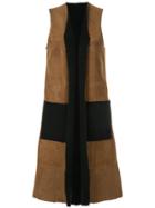 Astraet Furry Trim Sleeveless Coat - Brown