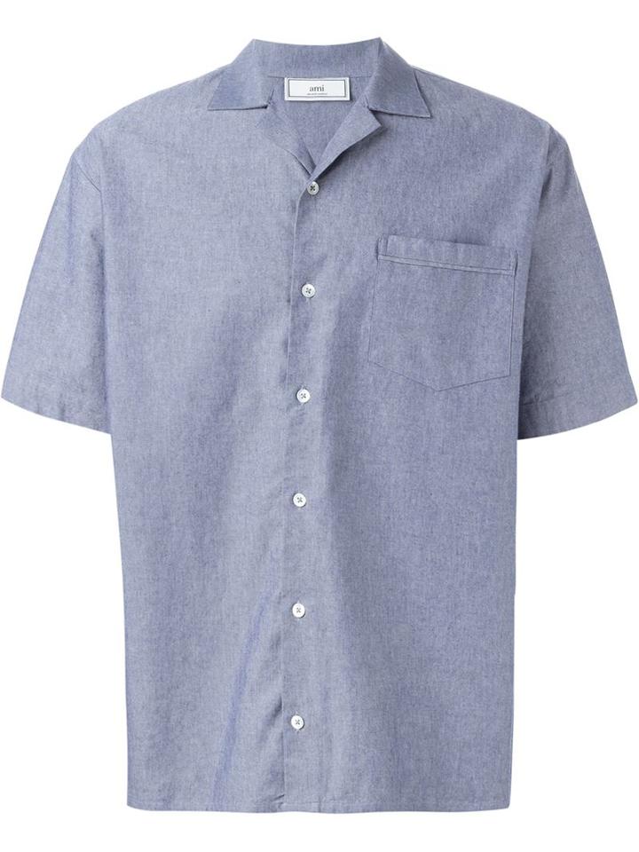Ami Alexandre Mattiussi Chest Pocket Shirt, Men's, Size: M, Blue, Cotton