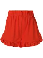 Ganni Ruffled Trim Shorts - Red