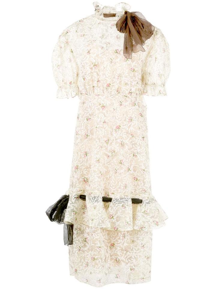Miu Miu Floral Lace Neck Tie Dress - Neutrals
