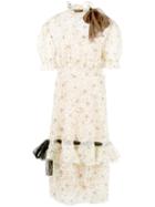 Miu Miu Floral Lace Neck Tie Dress - Neutrals