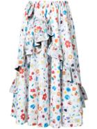 G.v.g.v. Floral Print Gathered Skirt, Women's, Size: 34, White, Nylon