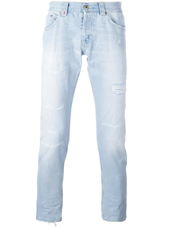Dondup Shredded Trim Jeans, Men's, Size: 35, Blue, Cotton/polyester
