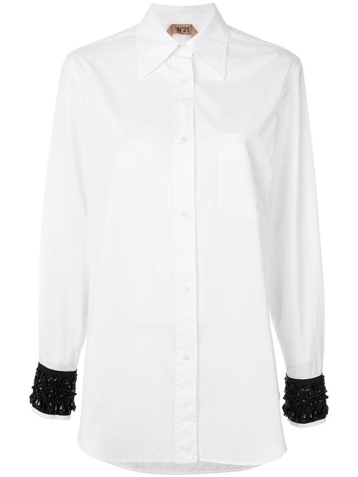 No21 - Bead Embellished Cuff Shirt - Women - Cotton/polyester/pvc/glass - 40, White, Cotton/polyester/pvc/glass