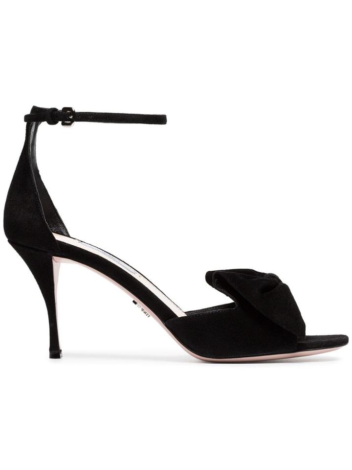 Prada Black Bow-embellished 80 Suede Leather Sandals