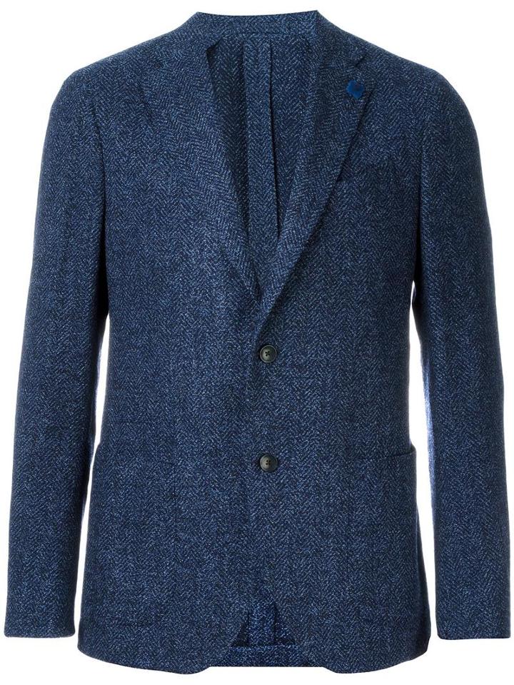 Lardini Herringbone Blazer, Men's, Size: 46, Blue, Wool/nylon/silk/cupro