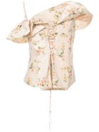 Brock Collection Tyler Floral Print Taffeta Laced Up Top - Nude &