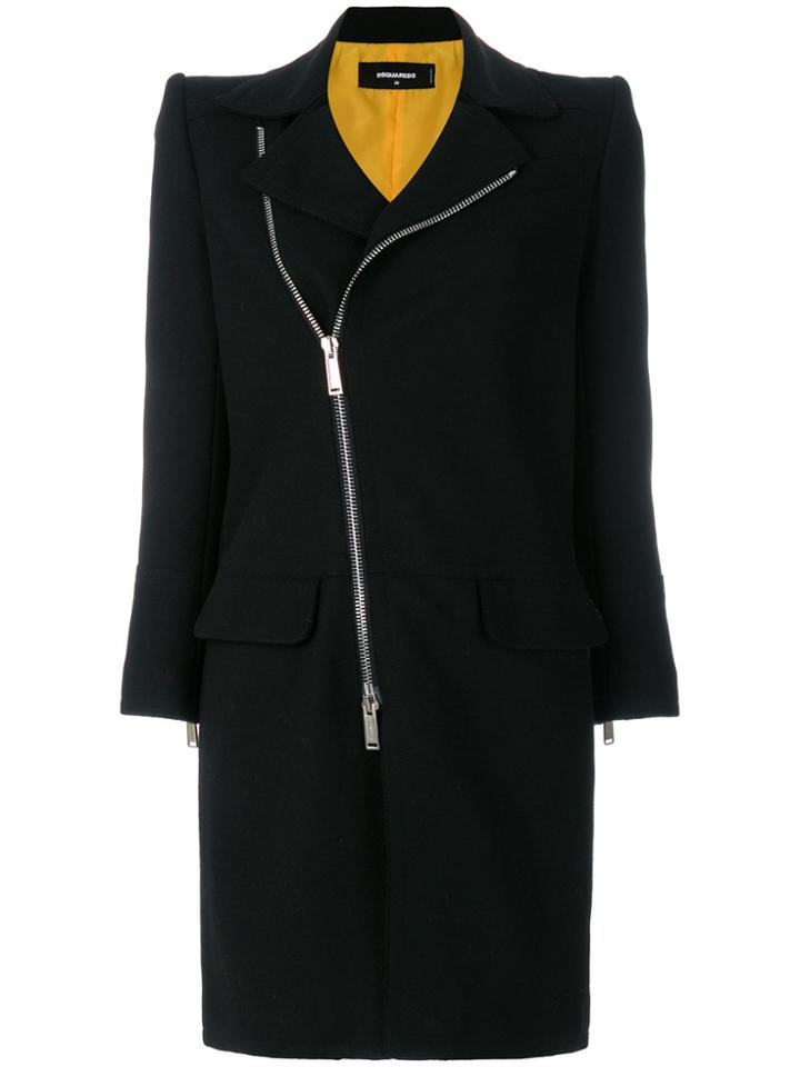 Dsquared2 Asymmetric Zip Front Coat - Black