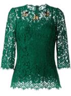 Dolce & Gabbana Embellished Lace Blouse, Women's, Size: 42, Green, Cotton/viscose/nylon/nylon