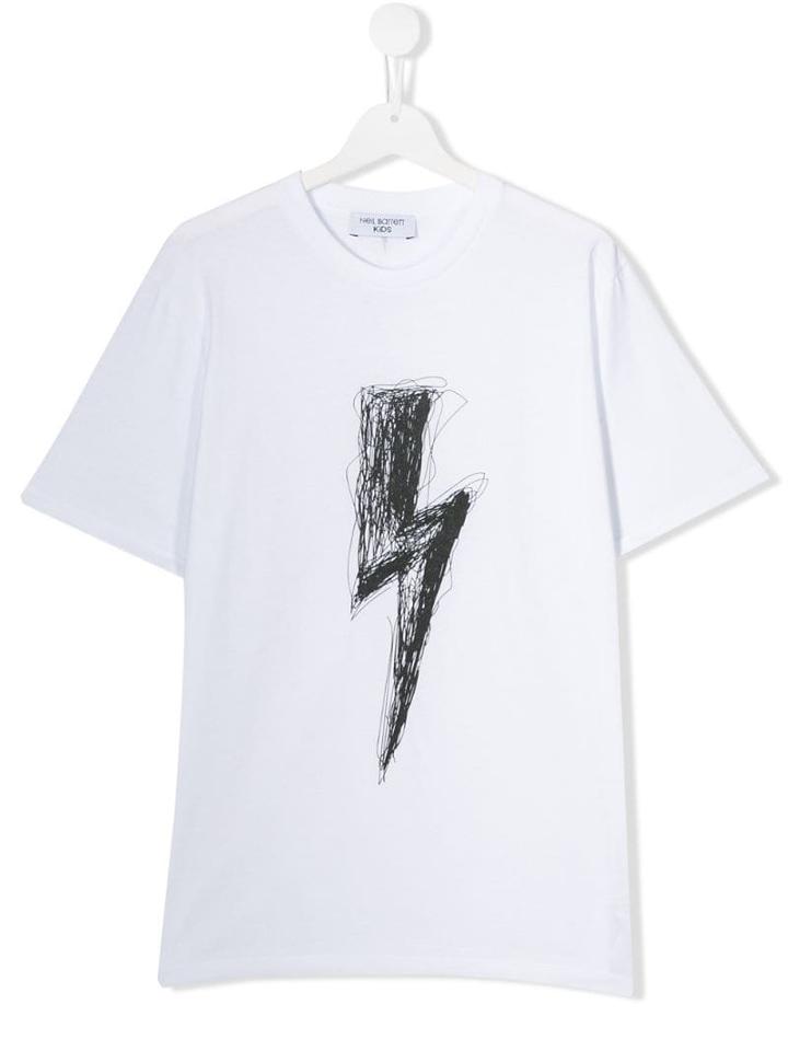 Neil Barrett Kids Teen Thunderbolt Print T-shirt - White