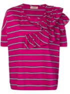 Twin-set Striped Ruffle Trim T-shirt - Pink