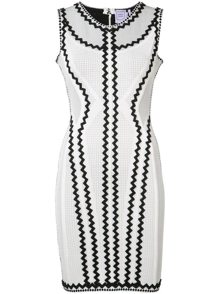 Hervé Léger Zigzag Applique Fitted Dress, Women's, Size: Small, White, Rayon/nylon/spandex/elastane