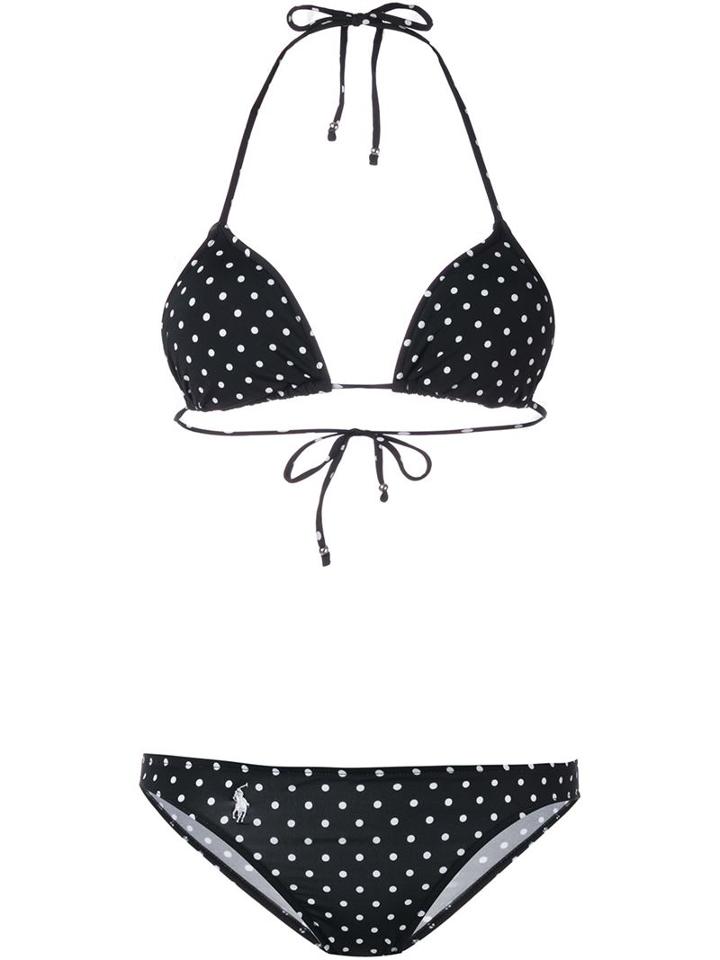 Polo Ralph Lauren Polka Dot Bikini, Women's, Size: Xs, Black, Spandex/elastane/nylon/polyester