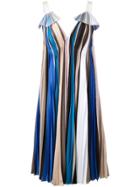 Prabal Gurung Striped Pleated Dress - Blue