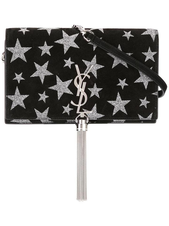 Saint Laurent Kate Monogram Tassel Chain Wallet, Women's, Black, Suede