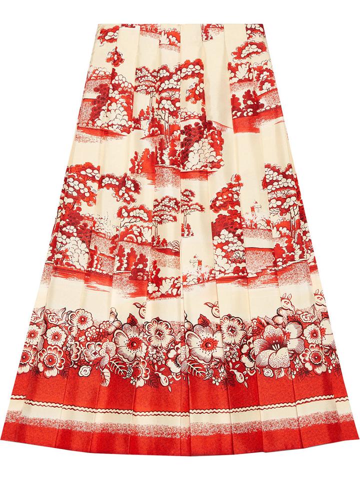 Gucci - Porcelain Garden Print Silk Skirt - Women - Silk - 42, Nude/neutrals, Silk