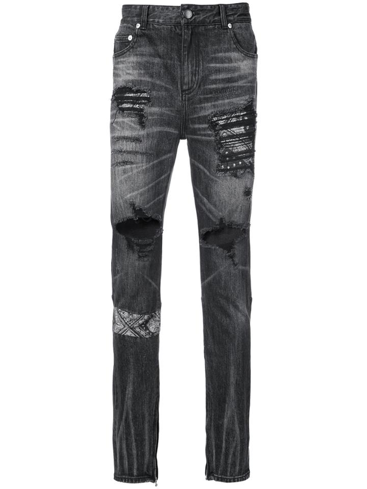 God's Masterful Children Ripped Paisley Insert Jeans - Black