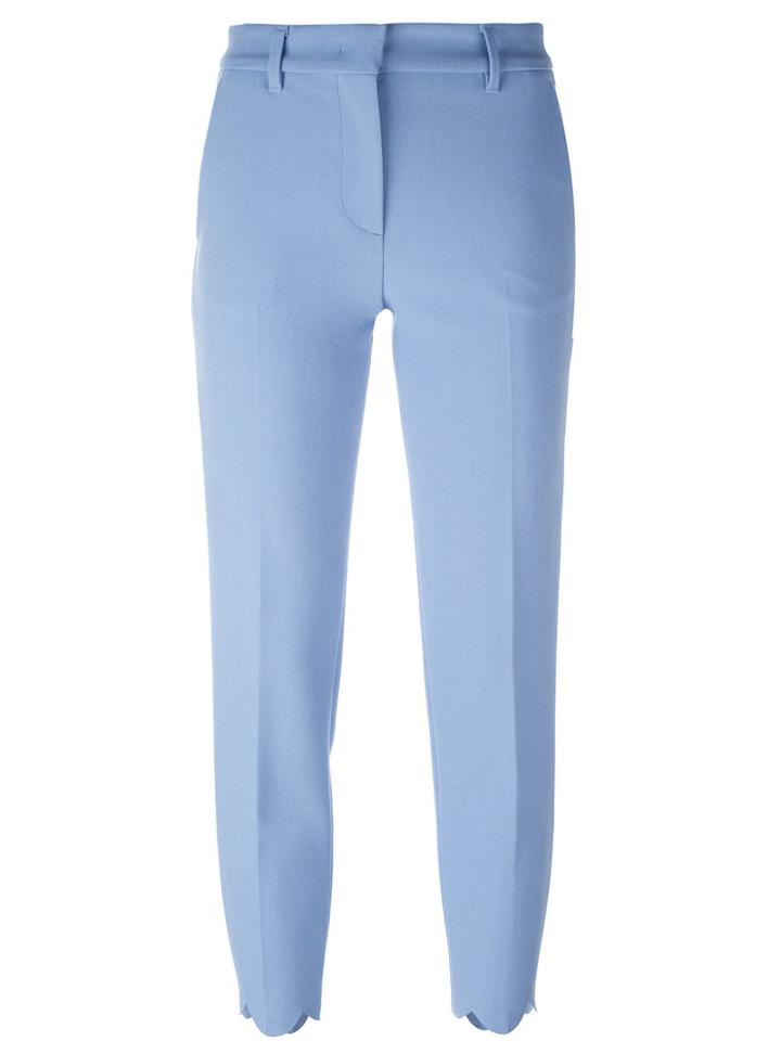 Msgm Scallop Edge Cigarette Trousers, Women's, Size: 42, Blue, Polyester/viscose/spandex/elastane