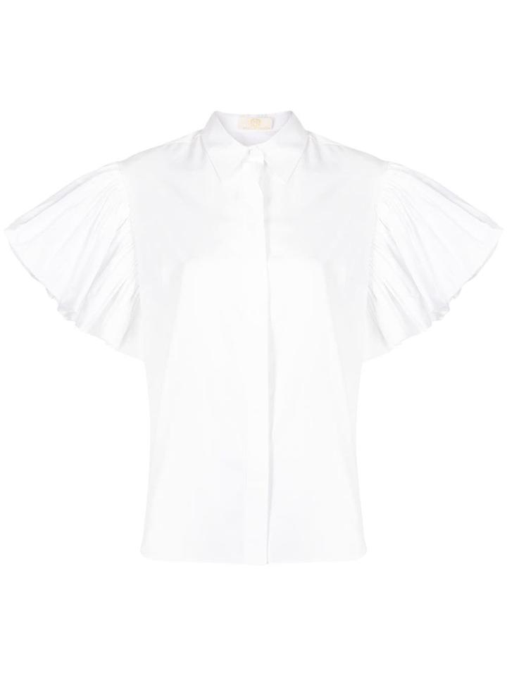 Sara Battaglia Ruffled Sleeve Shirt - White
