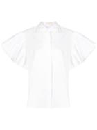 Sara Battaglia Ruffled Sleeve Shirt - White