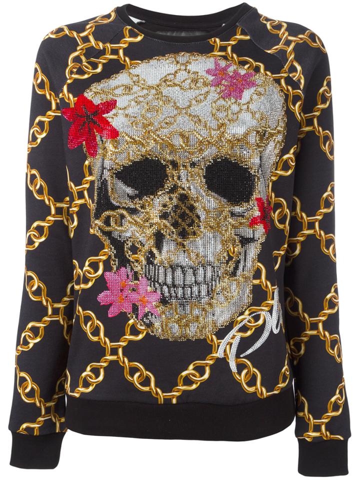 Philipp Plein Embellished Skull Print Jumper - Black