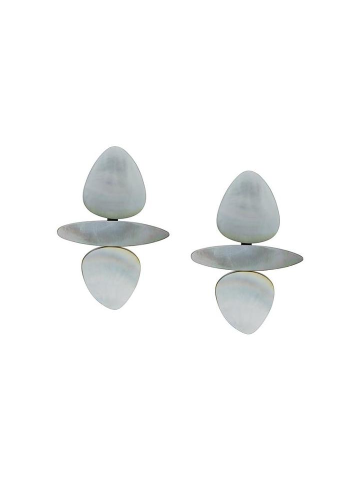 Monies Stacked Beads Clip On Earrings, Women's, Grey