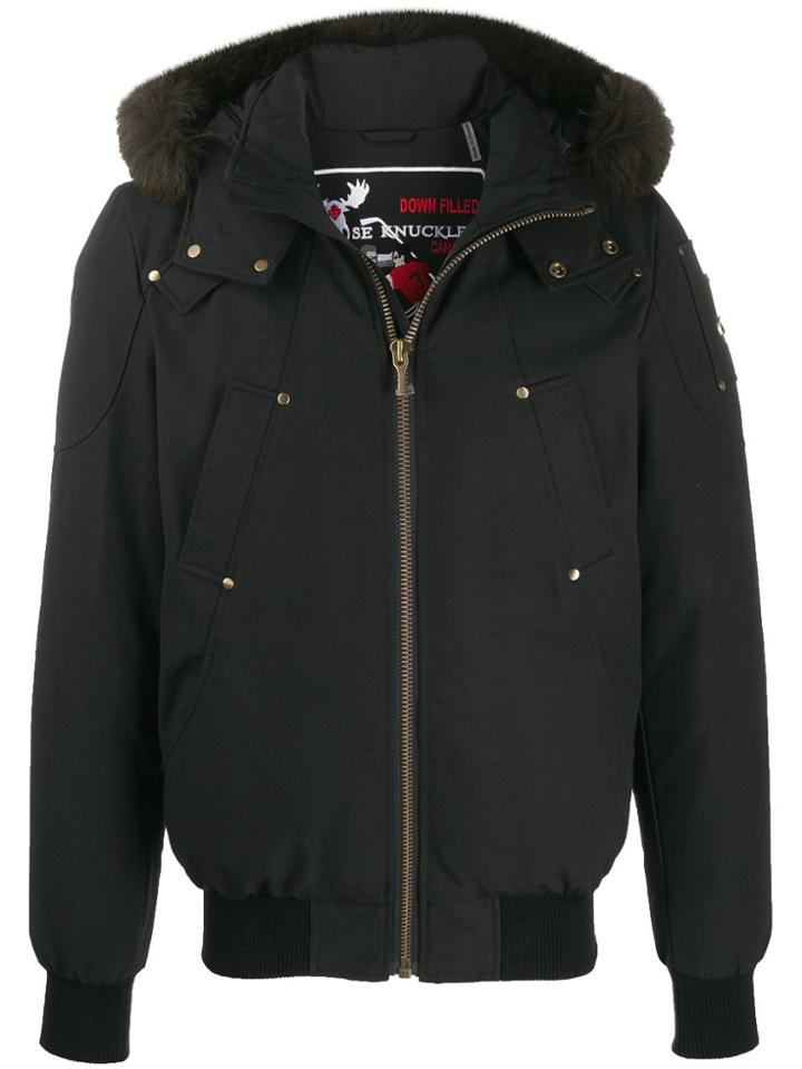 Moose Knuckles Hooded Bomber Jacket - Black