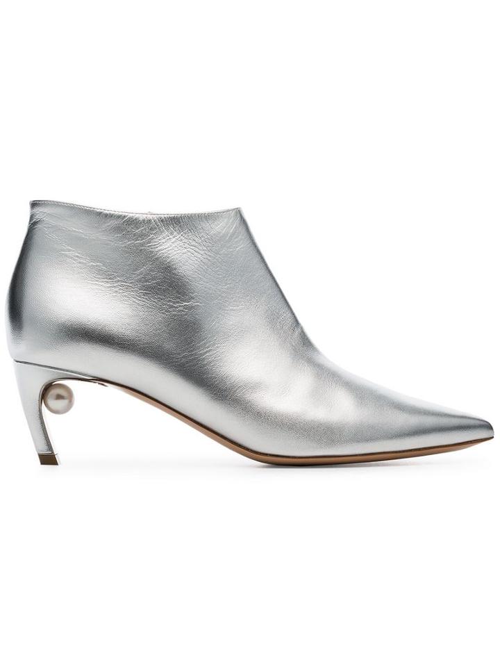 Nicholas Kirkwood Silver Mira 55 Pearl Heel Ankle Boots