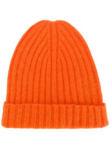 Bear Hug Ribbed Cashmere Beanie - Yellow & Orange