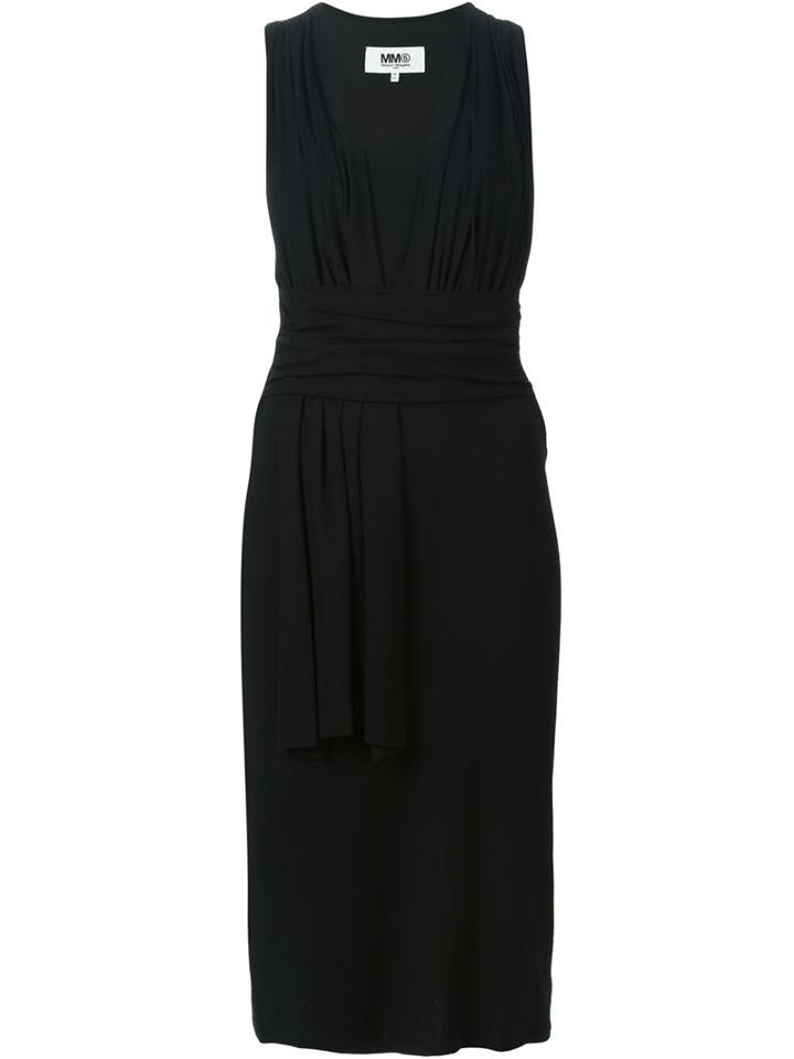 Mm6 Maison Margiela Ruffled Sleeveless Dress, Women's, Size: L, Black, Viscose/spandex/elastane