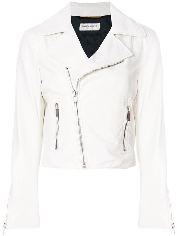 Saint Laurent Silver Trim Motorcycle Jacket - White