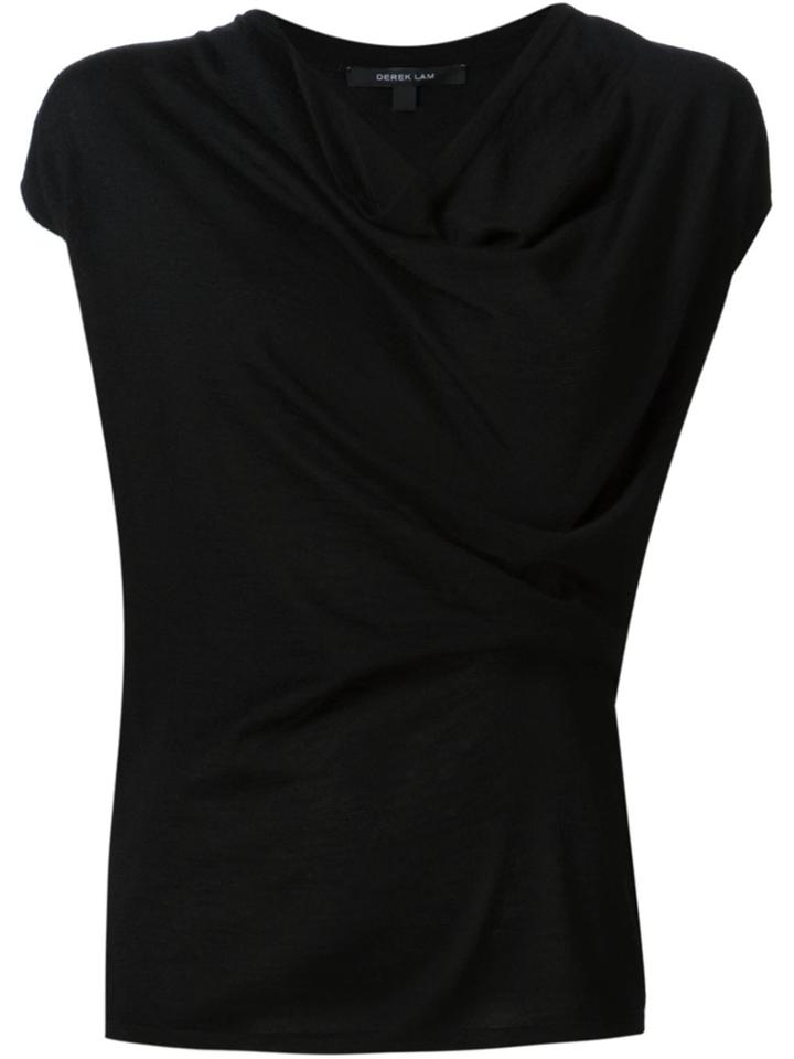 Derek Lam Cap Sleeve Asymmetrical Drape Sweater - Black