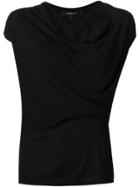 Derek Lam Cap Sleeve Asymmetrical Drape Sweater - Black