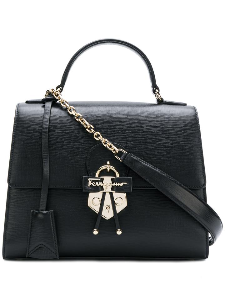 Salvatore Ferragamo Gancio Embellished Top Handle Bag - Black