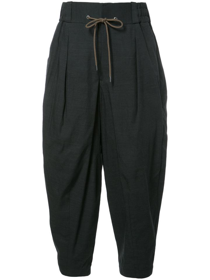Devoa Drawstring Striped Pants - Black