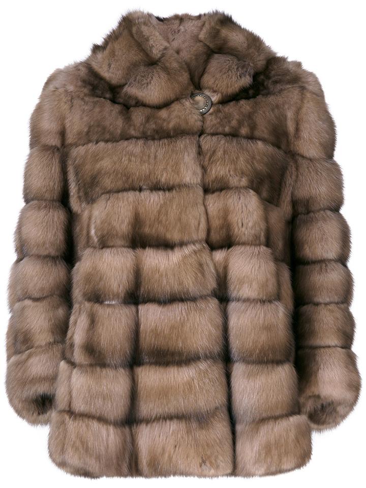 Liska Hooded Cropped Fur Coat - Brown