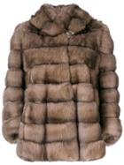 Liska Hooded Cropped Fur Coat - Brown