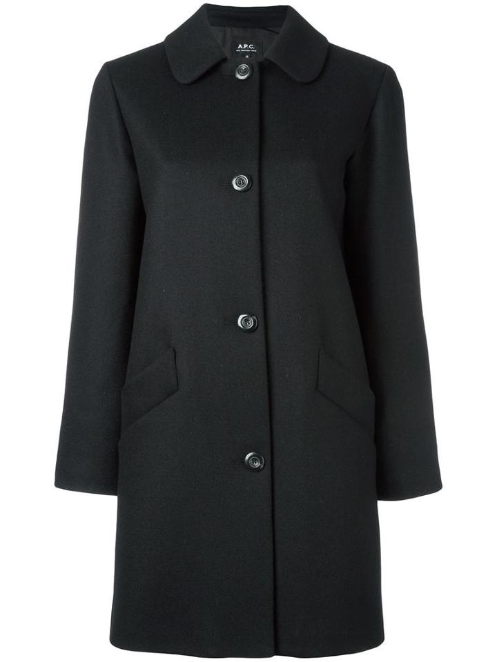A.p.c. Single Breasted Coat, Women's, Size: 38, Black, Viscose/wool