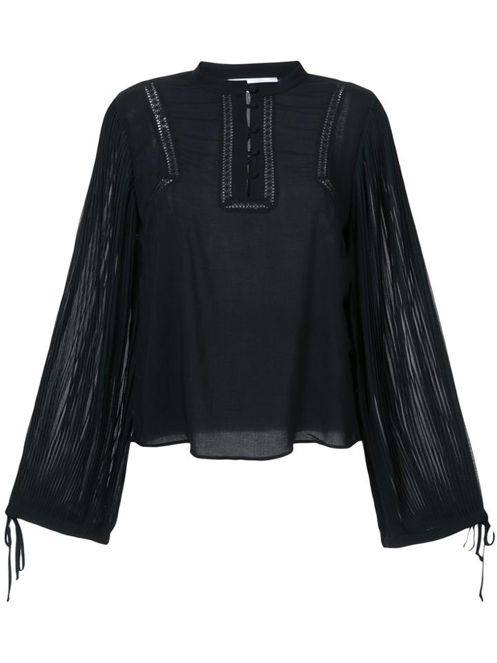 Anine Bing Plisse Long Sleeved Blouse - Black