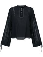 Anine Bing Plisse Long Sleeved Blouse - Black