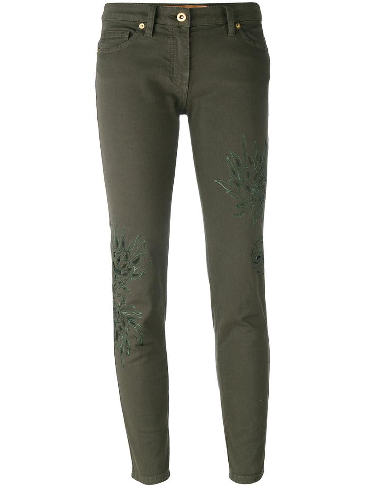 Blumarine - Leaf Patch Skinny Trousers - Women - Cotton/spandex/elastane - 48, Women's, Green, Cotton/spandex/elastane